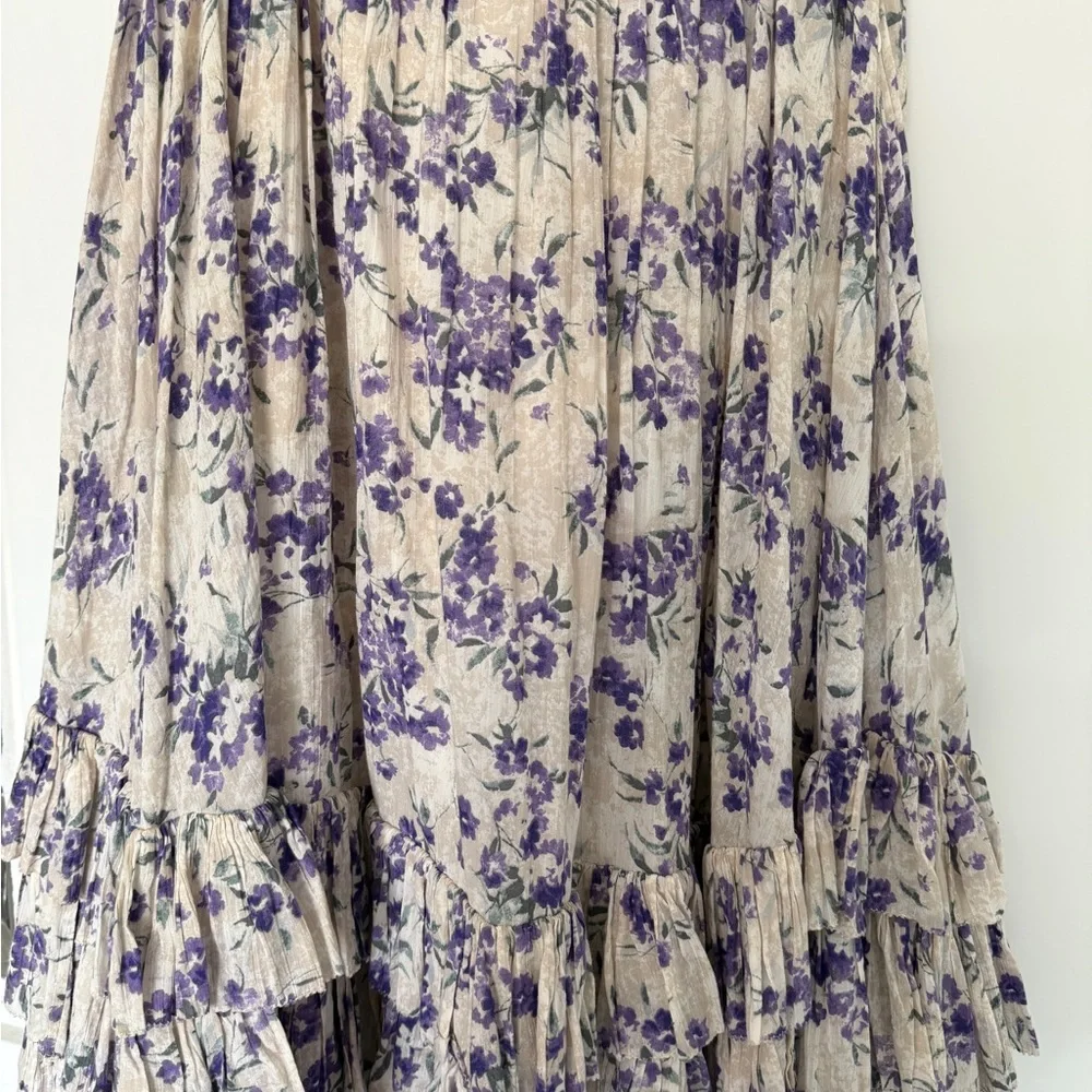 Polo Ralph Lauren Purple and Cream Floral A-Line Skirt - Picture 3 of 9